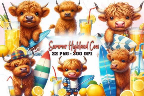 Download Summer Highland Cow Sublimation Clipart - Sublimation Collection