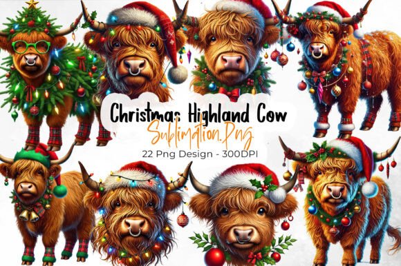 Download Christmas Highland Cow Sublimation - Sublimation Collection