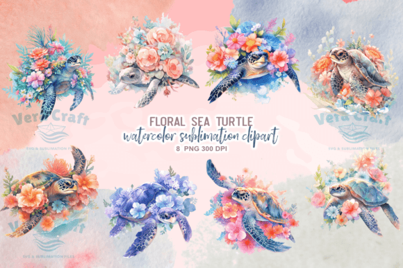 Download Watercolor Floral Sea Turtle Sublimation - Sublimation Collection