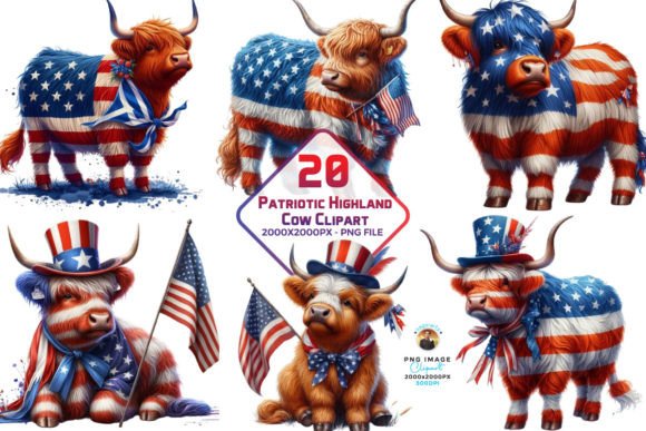 Download Patriotic Highland Cow Sublimation - Sublimation Collection