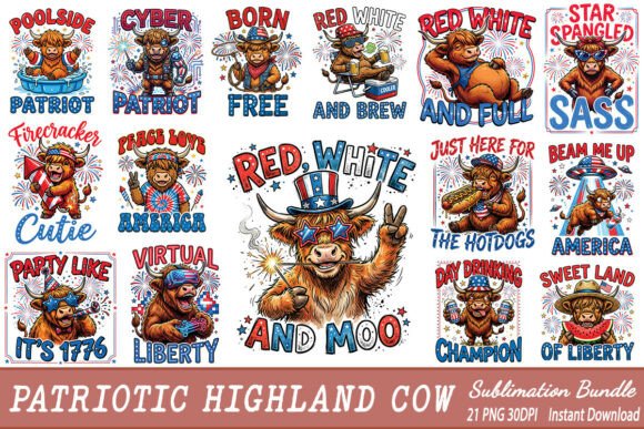 Download Funny Patriotic Highland Cow Sublimation - Sublimation Collection